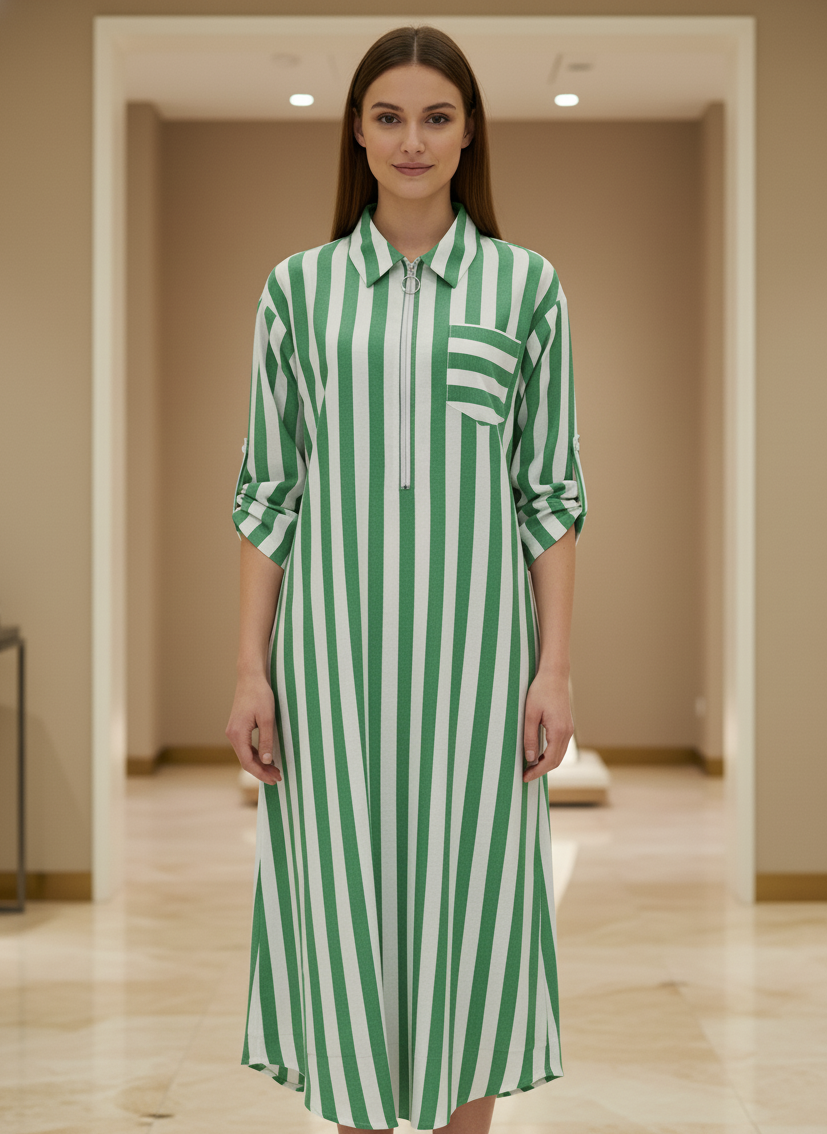 Abito lungo da donna elegante con stampa a righe