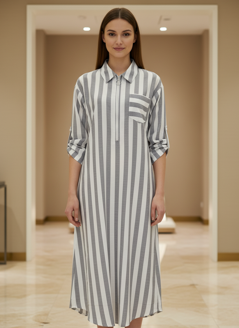 Abito lungo da donna elegante con stampa a righe