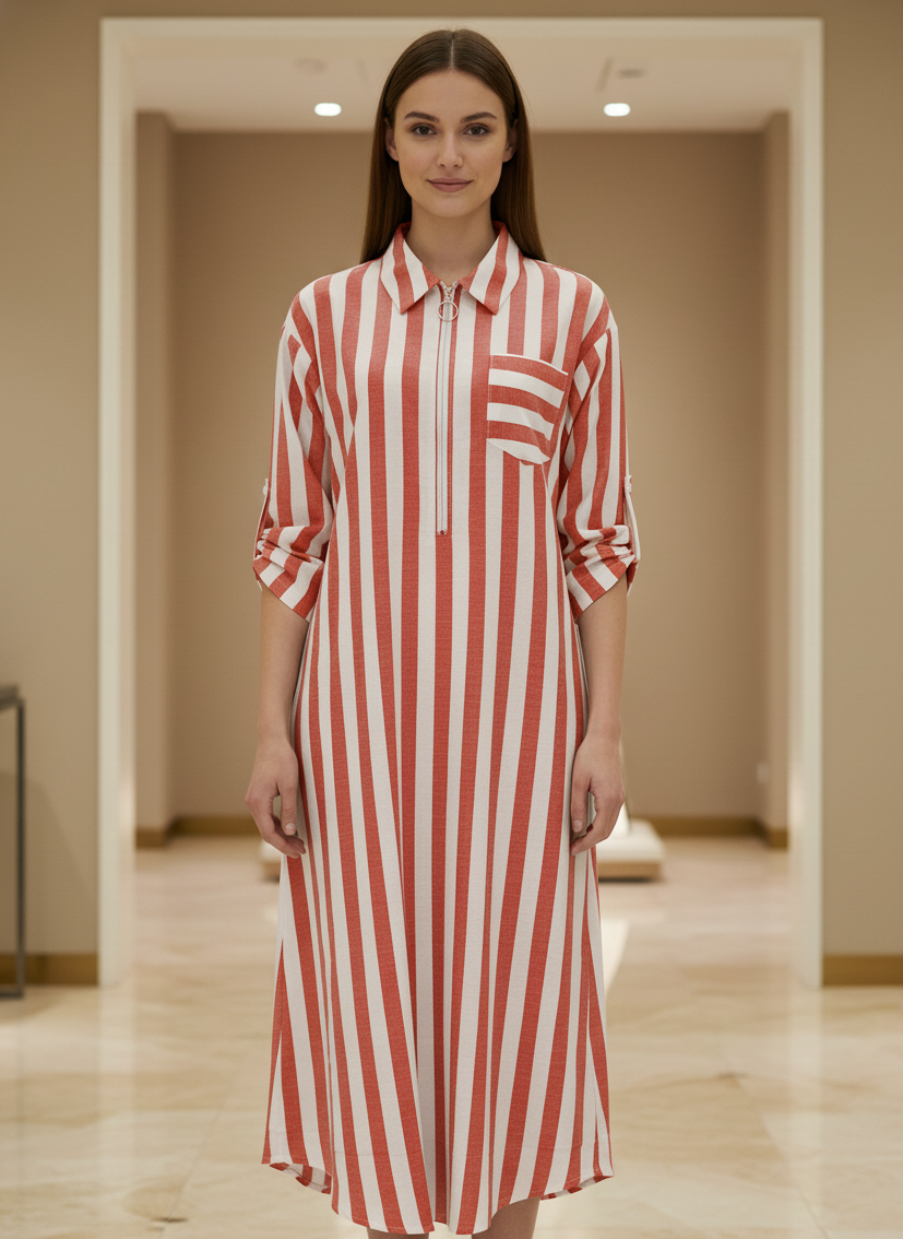 Abito lungo da donna elegante con stampa a righe