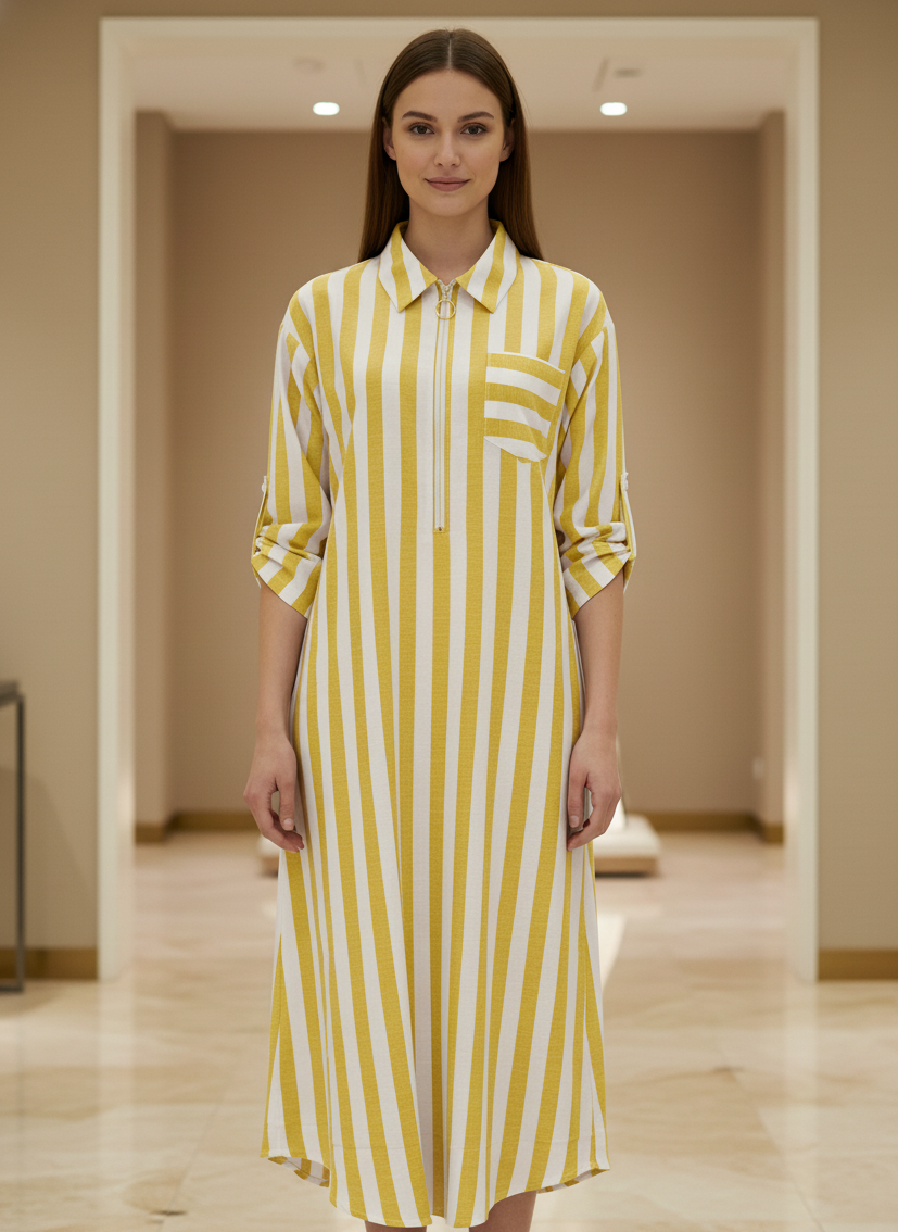 Abito lungo da donna elegante con stampa a righe